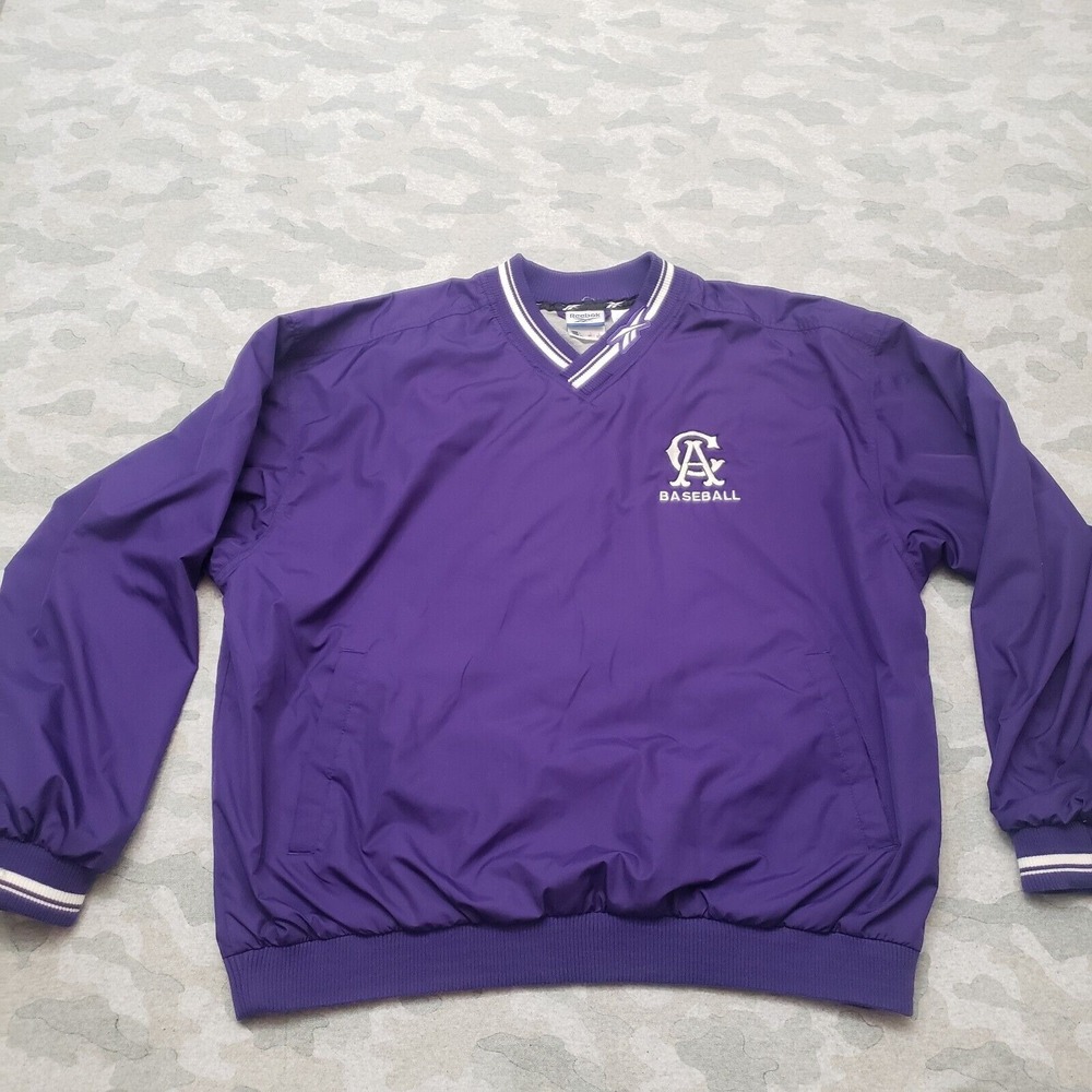 Vintage Reebok Windbreaker Jacket Mens Large Purple Baseball CA Pull Over